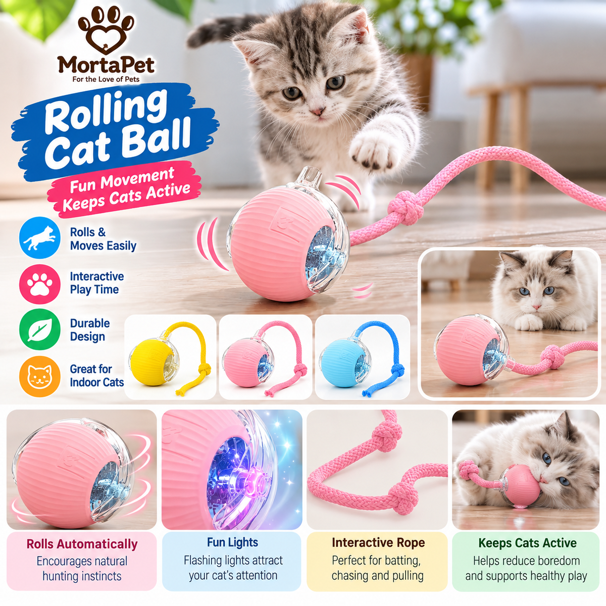 Interactive light-up mouse ball with tail for cats