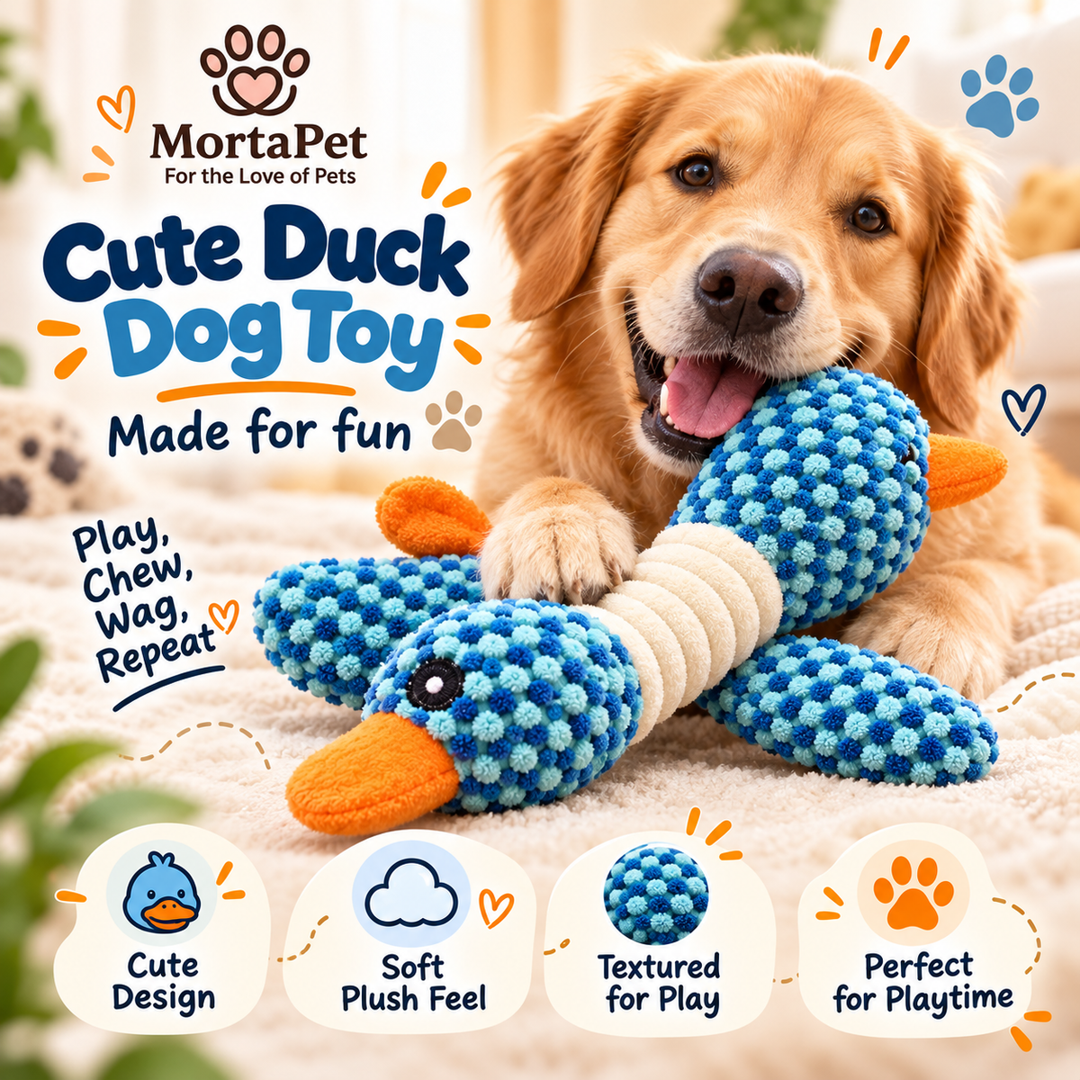 Blue plush duck dog toy
