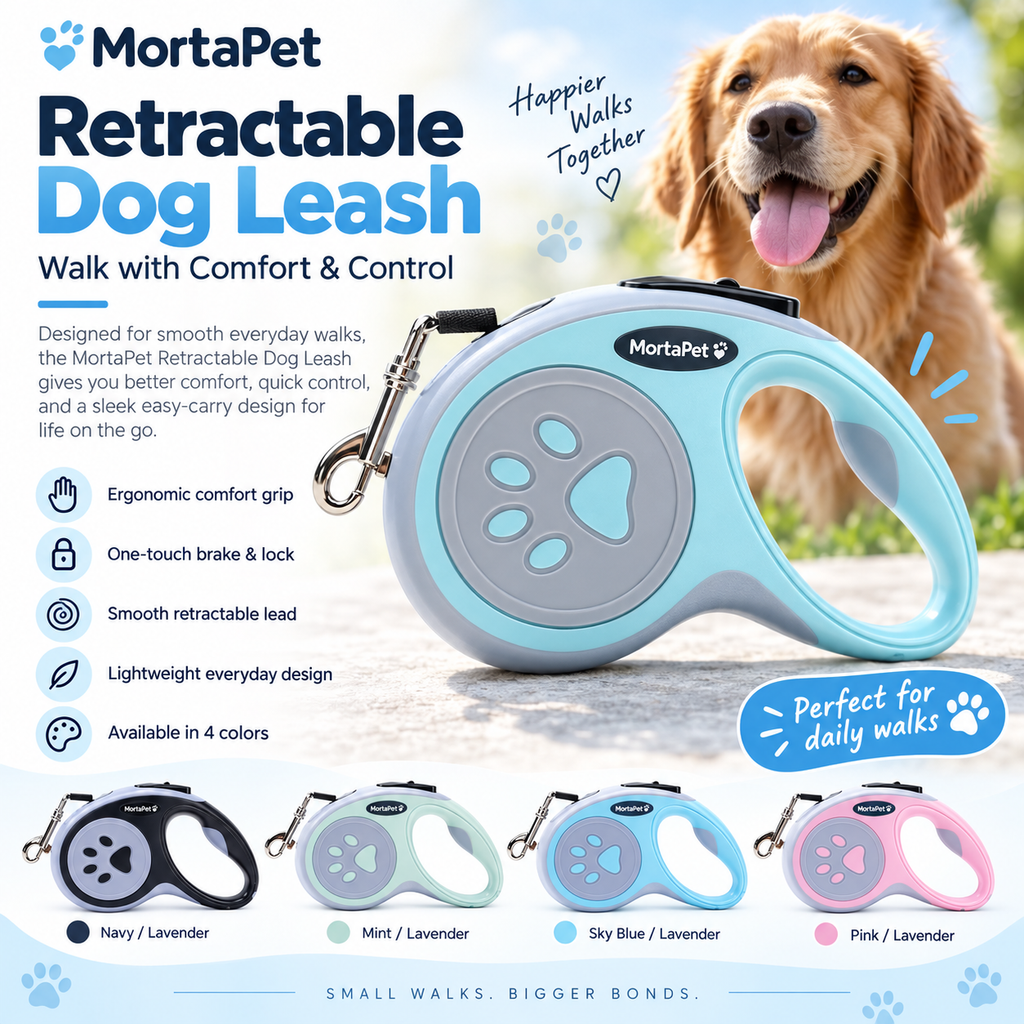 MortaPet retractable dog leash with brake and lock button