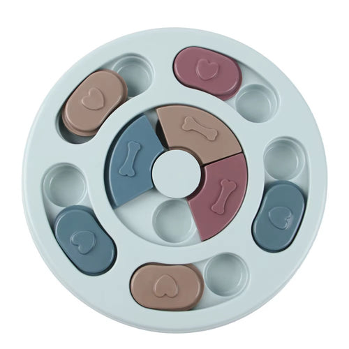 Dog puzzle feeder with sliding and flip-up covers