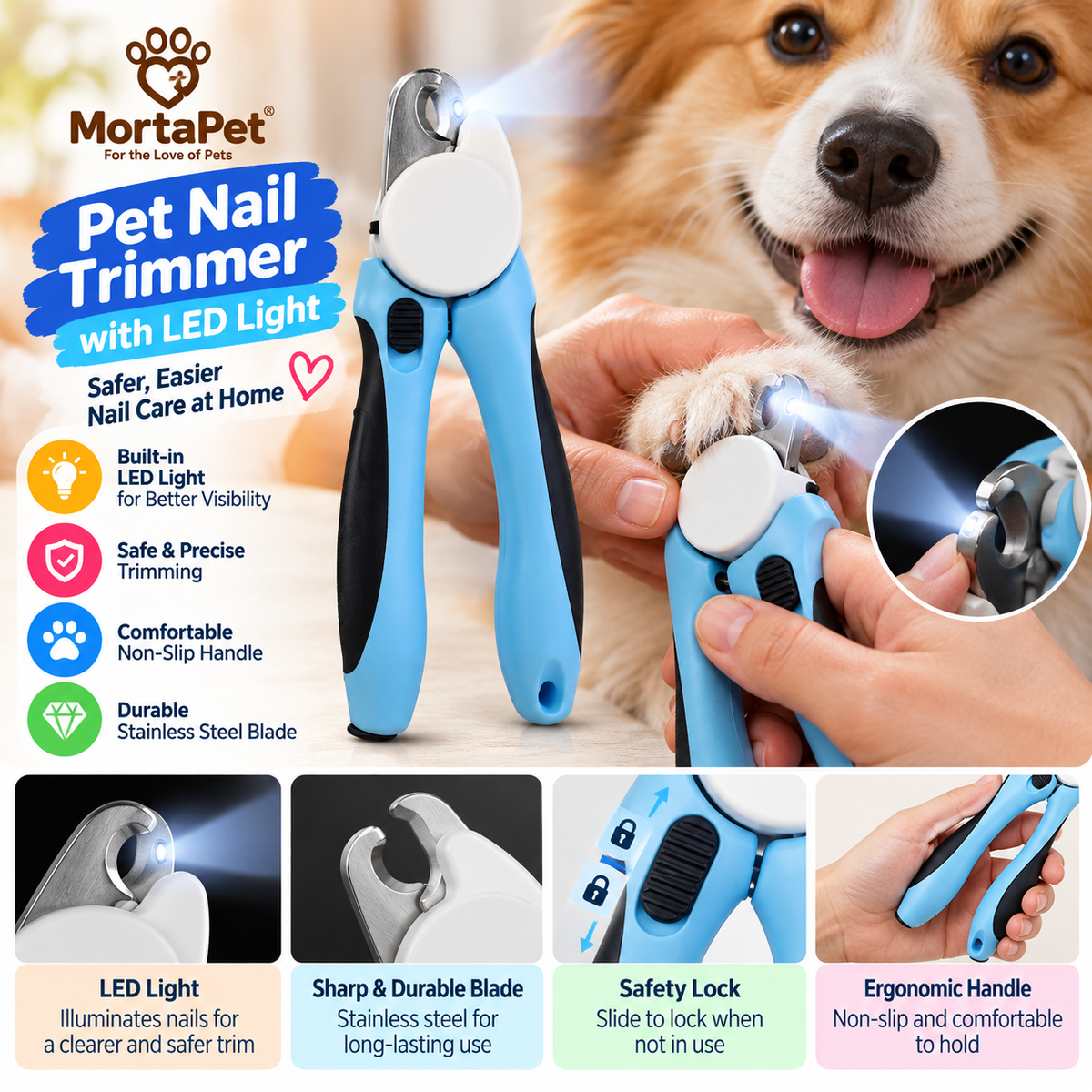 Pet nail clipper with LED light