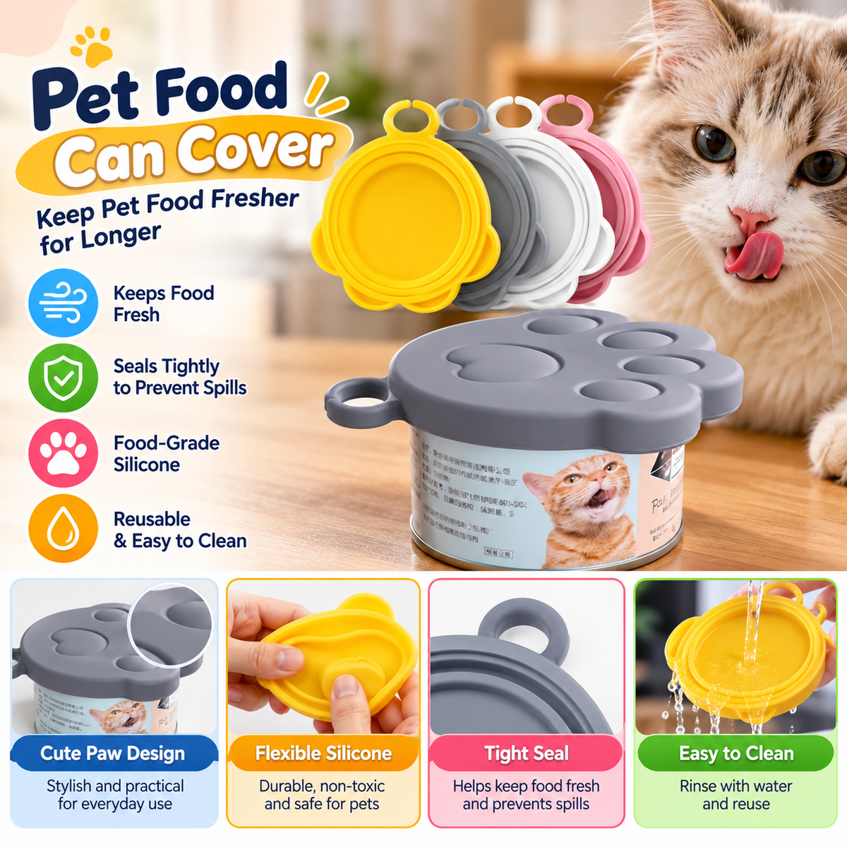 Paw-shaped silicone pet food can lid